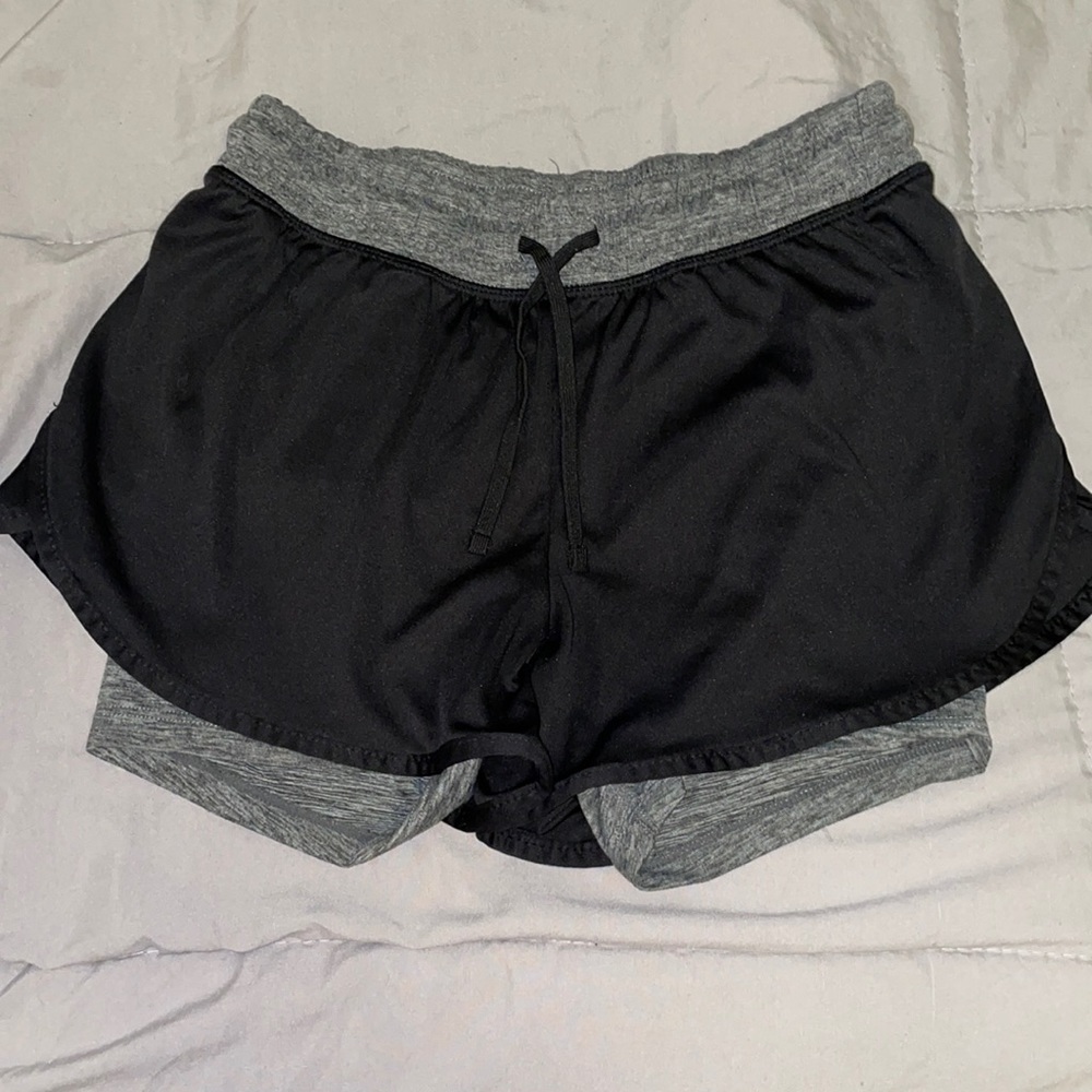 black / gray champion shorts